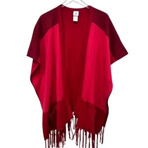 Cabi Firebrick Red Poncho Cardigan XS / S Style# 3841 Cotton Fringe Wrap Preppy